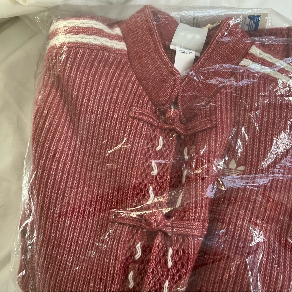 Adidas CNY Red Knit Jacket with White Stripe Accents